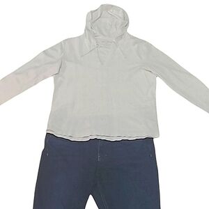 Eddie Bauer Boho Pullover Blouse Hooded Top Knit Textured V-Neck Light Sweater